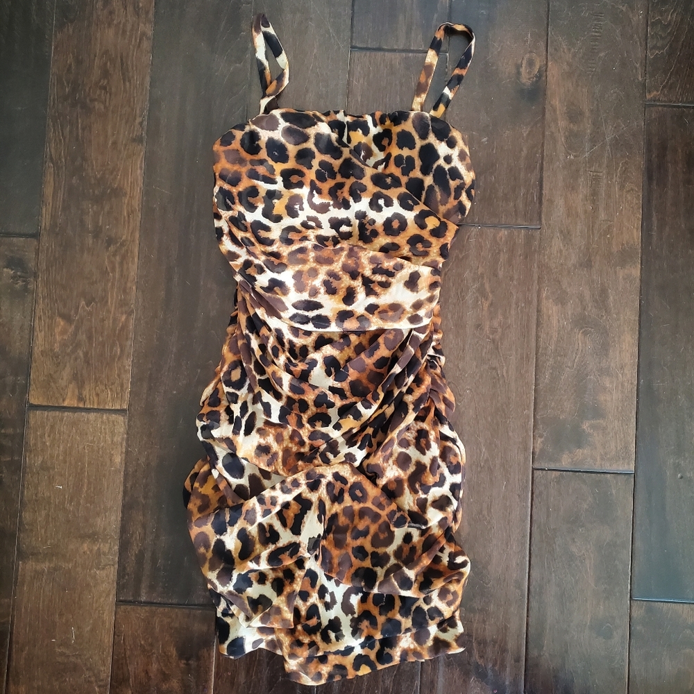 Express Animal Print Ruched Dress - Picture 1 of 2